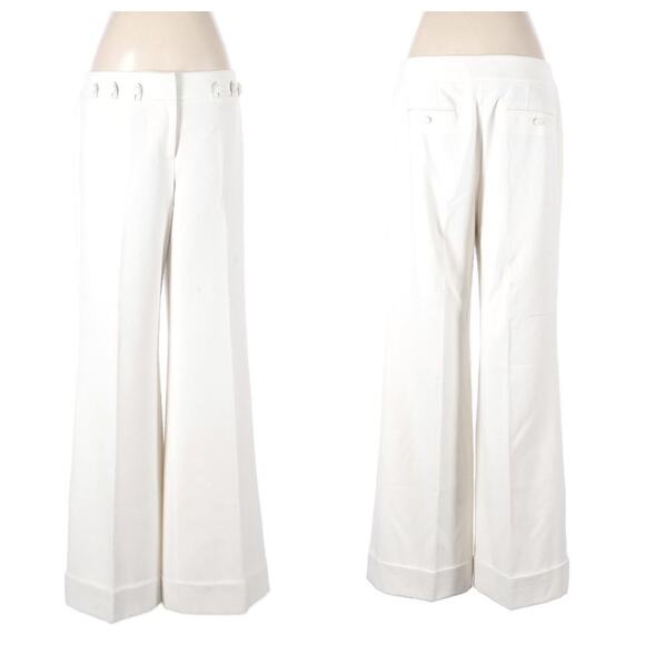 LOFT Women's Wide Leg Rolled Up Hem Trouser Pants Ivory Size 14P - Picture 1 of 7